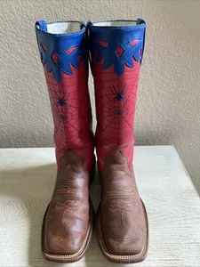 Stivali da cowboy Olathe Boot Company bambino rosso e blu Spider-Man taglia 4 giovani unisex - Foto 1 di 14
