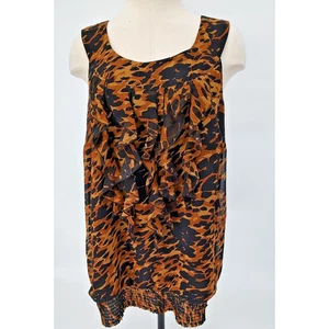 Lane Bryant Woman's Animal Print Sleeveless Blouse Size 20 Ruffles Elastic Band - Picture 1 of 9