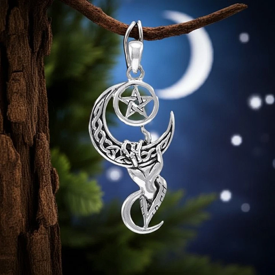 Hand Holding Celtic Moon Pentacle Protection Sterling Silver Pendant - Image 1 of 2