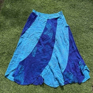 Kimberlys Travels Skirt Size Large Tiered Swing Boho Beach Ruffle Blue Butterfly - Picture 1 of 10