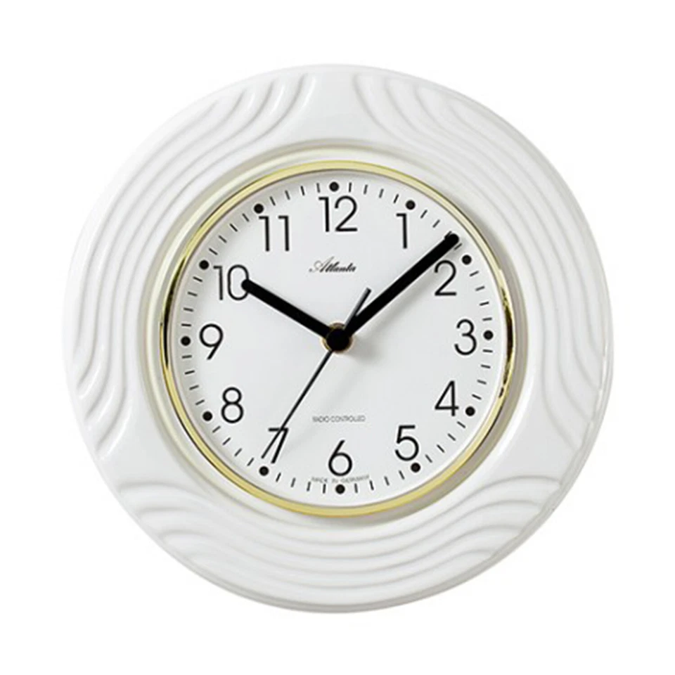 ATLANTA 6020 Küchen-Wanduhr, Funkwanduhr, Keramik, Weiß, rund, Ø 24 cm - Bild 1 von 1