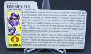 Techno-Viper File Card 1987 Gi Joe Vintage DC - Picture 1 of 2