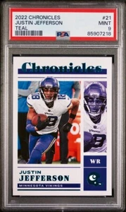 JUSTIN JEFFERSON 2022 PANINI CHRONICLES #21 [TEAL]--PSA 9--MINT--P2/1H--VIKINGS - Bild 1 von 2