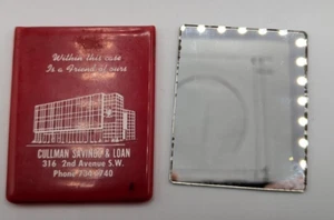 1950s Cullman Savings & Loan Alabama Advertising Pocket Mirror in Red Vinyl Case - Picture 1 of 4