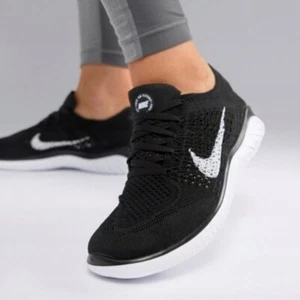 Nike Free RN Flyknit Women's Running Shoes Black and White Size 8 Jogging Biking - Imagen 1 de 16