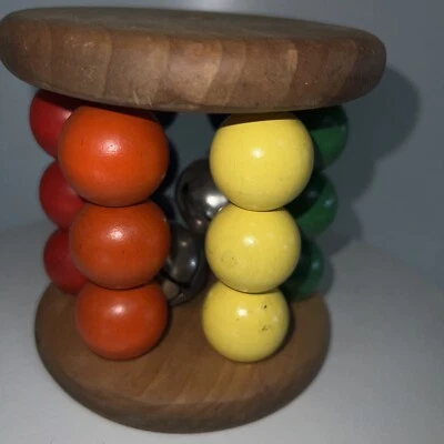 Винтажный деревянный роликовый колокольчик погремушка Монтессори для малышей ясельного возраста подсчет цветной звук 5 дюймов - Изображение 1 из 4