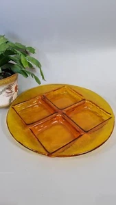 Bandeja de aperitivos de vidrio ámbar vintage plato Gosta Sigward Mcm - Imagen 1 de 10