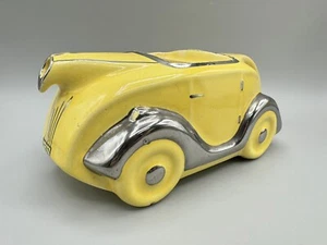 SADLER 1930s Art Deco Pottery RACING CAR TEAPOT Cream & Chrome MISSING TOP - Picture 1 of 9