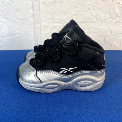 Reebok Sneakers Toddler Sz 5 Question Mid Iverson Black Silver Basketball Shoes - Image 1 of 4