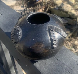 Vintage SELTENE afrikanische Zulu Biertopf Keramik schwarz Steingut schwarze Vase, signiert - Bild 1 von 20