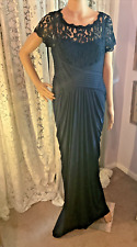 ADRIANNA PAPELL long NAVY GOWN DRESS sz 10, Lace yoke, cap sleeves