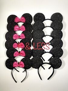 Minnie Mickey Mouse Ears Headbands 12pcs Black Red Pink Bow Party Favors Birthd