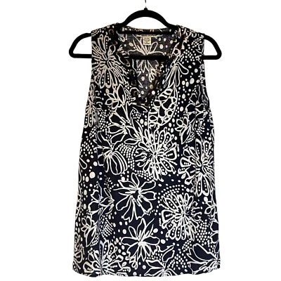 David Brooks Women’s size XL Linen Blend Navy Flowered Sleeveless Top - Image 1 of 4