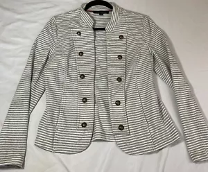 Tommy Hilfiger Womens Striped Military-Style Jacket Medium Gray & White - Picture 1 of 3