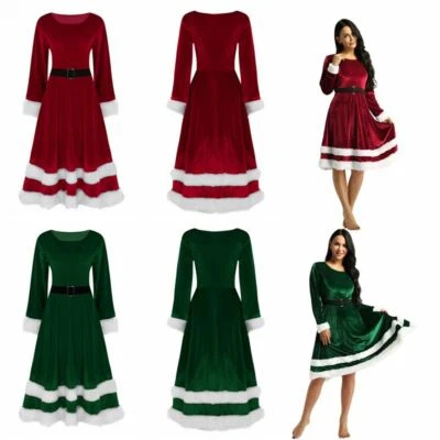 Fantasia Feminina Sra. Papai Noel Plus Size Vestido de Natal Veludo Terno Cosplay - Imagem 1 de 4