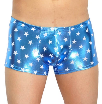 Ropa interior boxer sintética estrella brillante para hombre bolsa abultada baúles corte cuadrado pantalones cortos Foto 1 de 4