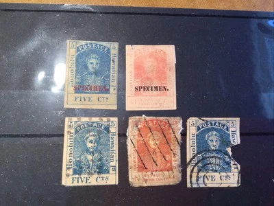 Hawái 13ct y 5ct 1853-1889 ex exposición de estampillas HI tempranas + falsificaciones Foto 1 de 4