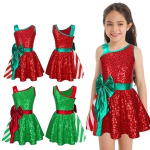 Niñas Vestido de Navidad Sin Mangas Lentejuelas Brillantes Moño Vestido Disfraz Juegos con disfraces - Imagen 1 de 30
