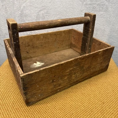 Antique Vintage Handmade Primitive Wooden Tool Box - 15” (L) x 11” (W) x 9.5”(H) - Image 1 of 4