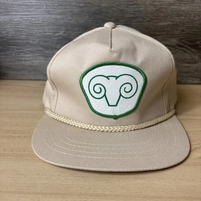 VINTAGE Ram Logo Hat Cap Strap Back Beige Green Patch Mens Cotton Made Korea 80s - Image 1 of 4