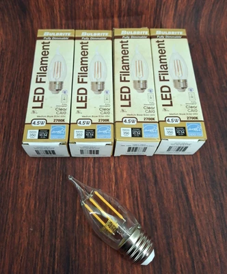 Bulbrite Dimmable LED Bulb Chandelier 4.5W 2700K Filament Wet Rated (4 Pack) - Image 1 of 4