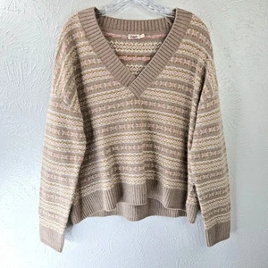 Faherty Fair Isle Pullover Large braun hellbraun Merinowolle Landhaus Relaxed Fit V-Ausschnitt - Bild 1 von 13