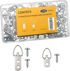 140 PCS D-Ring Picture Hangers Kit 2 Sizes Single Double Hole w/ Screws Frames - Picture 1 of 4