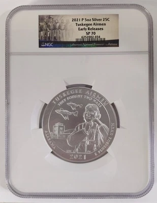 2021 P 5oz Silver 25C Tuskegee Airmen NGC SP 70 - Image 1 of 2