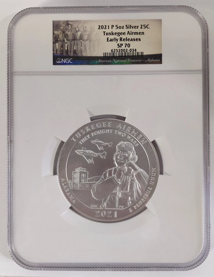 2021 P 5oz Silver 25C Tuskegee Airmen NGC SP 70 - Image 1 of 2