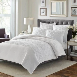 Mosaic 3-Piece White Solid Cotton Blend King Duvet Cover Set - Picture 1 of 6