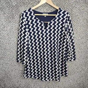 JM Collection Top Damen Large dunkelblau Strick Schlüssellochausschnitt Bluse Freizeit Damen - Bild 1 von 7