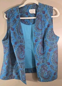 Vtg Women's British Lady Blue Paisley Vest Sz L Hippie 70s - Picture 1 of 7
