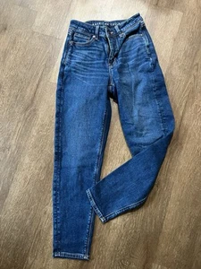 American Eagle Jeans Womens 0 Dark Blue Denim Junior Mom Stretch Flex No Holes - Picture 1 of 8