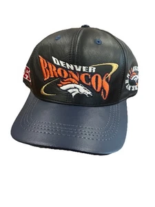 Denver Broncos Hat Cap Strap Back Mens NFL Football Pro Elite Leather Black - Picture 1 of 6