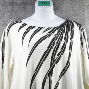 Bob Mackie Sweater Women 1X Abstract Leaf Beaded Art to Wear Bateau Split Hem - Picture 1 of 8