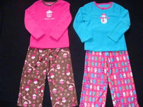 NWT Girls Fleece Pajamas Size 4 5 Winter Pjs 2 Pair Snowman Pink Blue Pants NEW  - Image 1 of 1