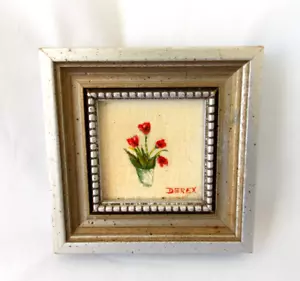 Cuadro en miniatura pintado a mano flores en maceta rosa Derex? Skokie, Illinois - Imagen 1 de 18