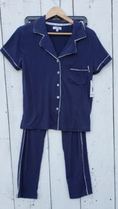 Nine West Women's Navy Short Sleeve W Pants Sleepwear Set Button Down Size M New - Picture 1 of 6