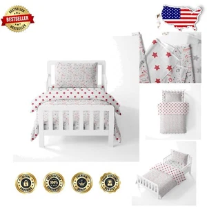 Reversible Comforter and Sheet Set for Toddler Beds - Baseball Red/Grey Design - Picture 1 of 11