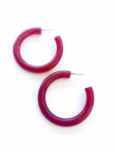 Carnelian Red Translucent Large Tube Hoop Earrings - Picture 1 of 5