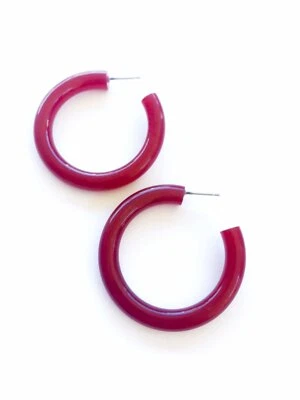 Carnelian Red Translucent Large Tube Hoop Earrings - Image 1 of 4