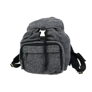 PRADA Logo Drawstring Backpack Bag Wool Leather Gray Black SHW Italy 86YF950 - Picture 1 of 17