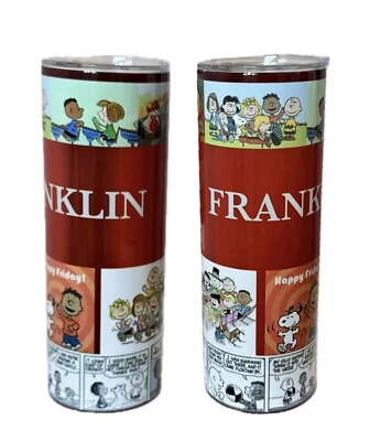 Copo de aço inoxidável FRANKLIN Snoopy Charlie Brown Peanuts personalizado 20 oz QUENTE ou FRIO - Imagem 1 de 4