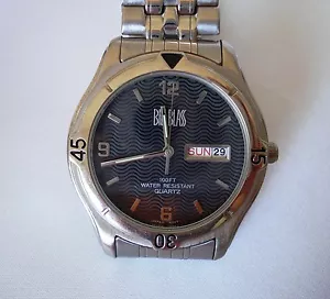 Reloj vintage Bill Blass esfera negra con día/fecha de acero inoxidable para hombre - Imagen 1 de 3