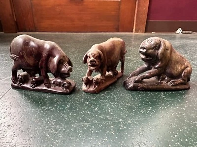 Lot Of 3 Antique Chinese Soapstone Pig Carving Pigs Sows and  Piglets - Image 1 of 4