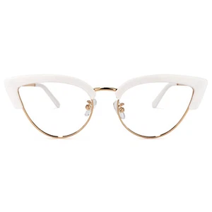 White Cateye Glasses for Women Browline Cat Eye Plastic Metal Eyeglasses Frame - Picture 1 of 21