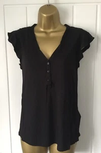 Anna Glover X H&M Black Frill Sleeve Button Top UK XS NEW - Picture 1 of 6