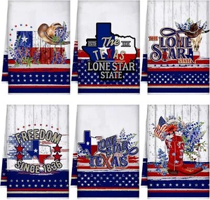 6 Stück Texas State Küchentuch Patriotic Star Saugfähig Handtücher Unabhängig - Bild 1 von 3