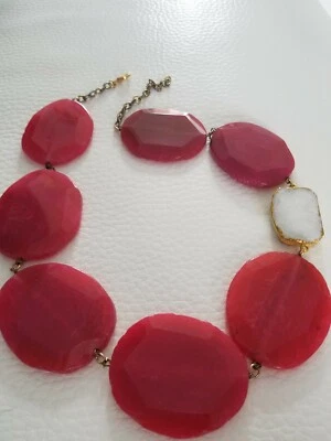 Panacea Necklace Red/white/gold Agate /drusy Gemstone Necklace - Image 1 of 4