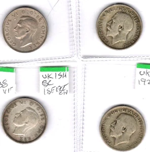 UK 4- 1 SHILLING SILVER - Picture 1 of 2